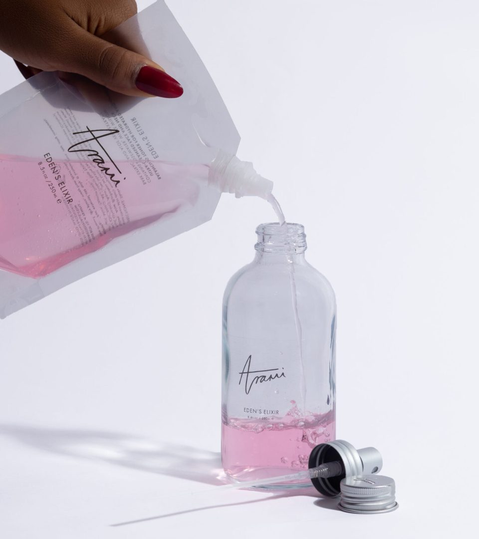 Arami - Eden’s Elixir Refill pouch and Empty Glass Bottle